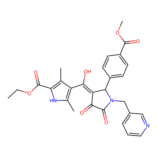 ethyl 4-({4-hydroxy-2-[4-(methoxycarbonyl)phenyl]-5-oxo-1-(3-pyridylmethyl)(3- pyrrolin-3-yl)}carbonyl)-3,5-dimethylpyrrole-2-carboxylate structure