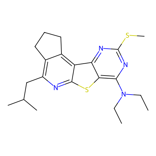 N,N-diethyl-4-(2-methylpropyl)-9-(methylsulfanyl)-2,3-dihydro-1H-cyclopenta[4',5']pyrido[3',2':4,5]thieno[3,2-d]pyrimidin-7-amine structure