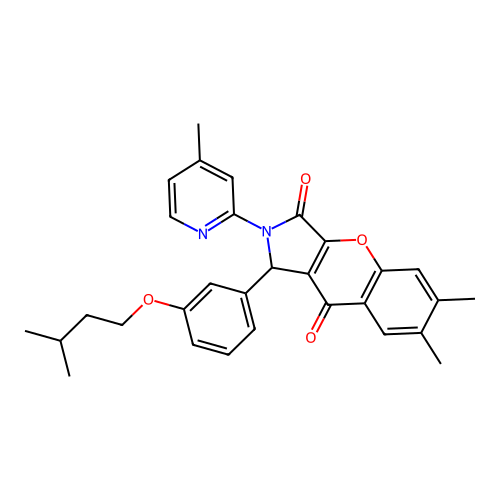 1-(3-(isopentyloxy)phenyl)-6,7-dimethyl-2-(4-methylpyridin-2-yl)-1,2-dihydrochromeno[2,3-c]pyrrole-3,9-dione structure