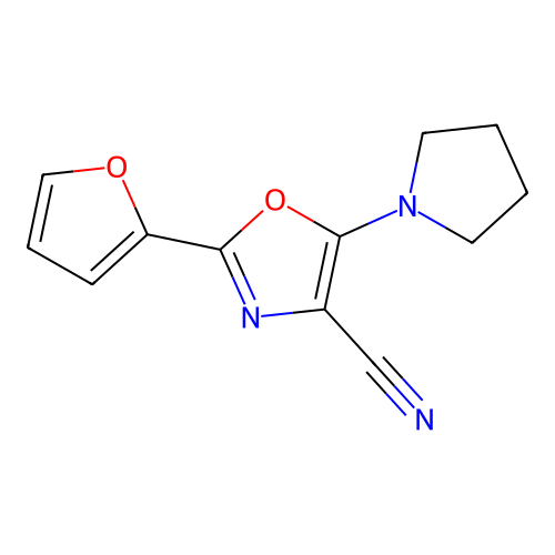 2-(Furan-2-yl)-5-(pyrrolidin-1-yl)-1,3-oxazole-4-carbonitrile structure