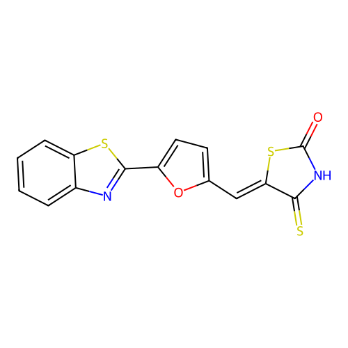 (Z)-5-((5-(benzo[d]thiazol-2-yl)furan-2-yl)methylene)-4-thioxothiazolidin-2-one structure