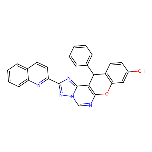 12-phenyl-2-(quinolin-2-yl)-12H-chromeno[3,2-e][1,2,4]triazolo[1,5-c]pyrimidin-9-ol structure