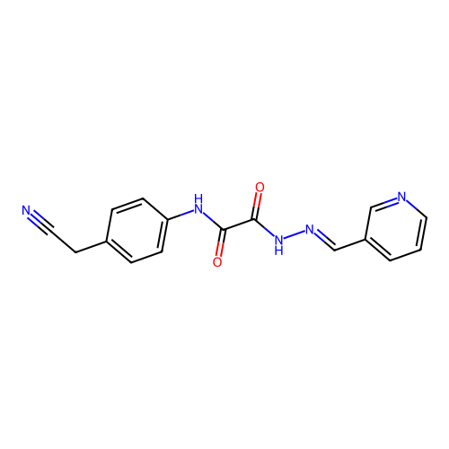 N-[4-(cyanomethyl)phenyl]-N'-[(E)-pyridin-3-ylmethylideneamino]oxamide structure