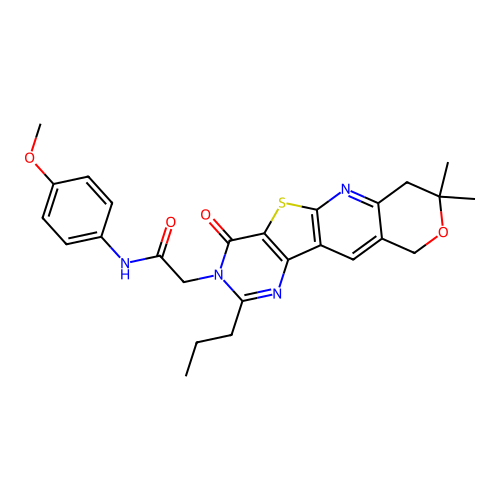 2-(8,8-dimethyl-4-oxo-2-propyl-4,7,8,10-tetrahydro-3H-pyrano[3'',4'':5',6']pyrido[3',2':4,5]thieno[3,2-d]pyrimidin-3-yl)-N-(4-methoxyphenyl)acetamide structure