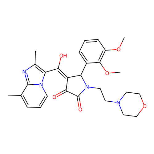 (4E)-5-(2,3-dimethoxyphenyl)-4-[(2,8-dimethylimidazo[1,2-a]pyridin-3-yl)-hydroxymethylidene]-1-(2-morpholin-4-ylethyl)pyrrolidine-2,3-dione structure
