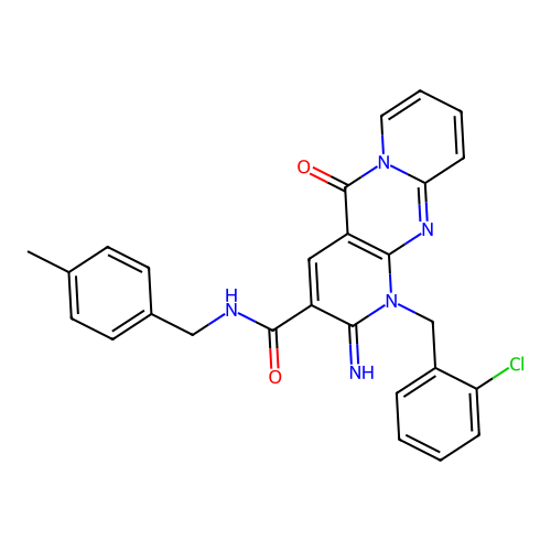 1-(2-chlorobenzyl)-2-imino-N-(4-methylbenzyl)-5-oxo-1,5-dihydro-2H-dipyrido[1,2-a:2',3'-d]pyrimidine-3-carboxamide structure