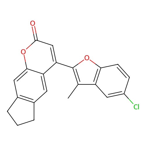 4-(5-chloro-3-methyl-1-benzofuran-2-yl)-7,8-dihydro-6H-cyclopenta[g]chromen-2-one structure