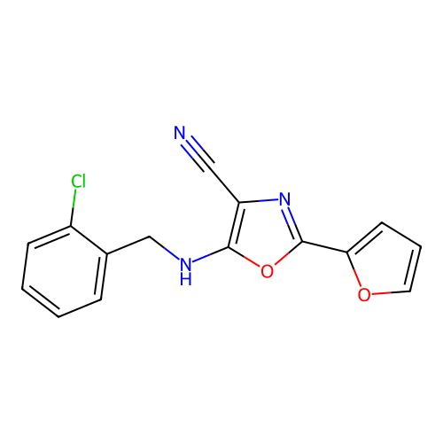 5-[(2-Chlorophenyl)methylamino]-2-(furan-2-yl)-1,3-oxazole-4-carbonitrile structure