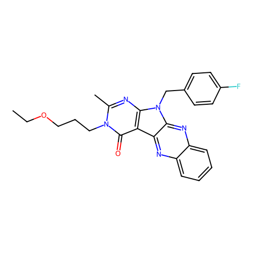 3-(3-ethoxypropyl)-11-(4-fluorobenzyl)-2-methyl-3,11-dihydro-4H-pyrimido[5',4':4,5]pyrrolo[2,3-b]quinoxalin-4-one structure