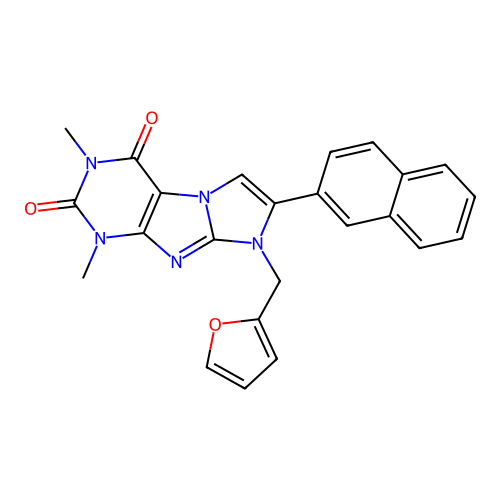 8-(furan-2-ylmethyl)-1,3-dimethyl-7-(naphthalen-2-yl)-1H-imidazo[2,1-f]purine-2,4(3H,8H)-dione structure