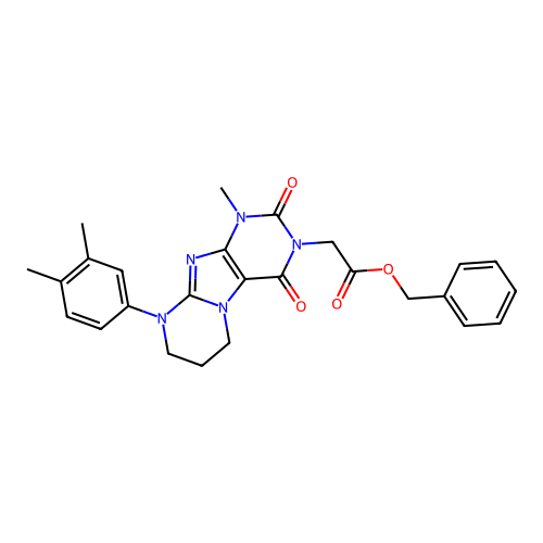 benzyl [9-(3,4-dimethylphenyl)-1-methyl-2,4-dioxo-1,4,6,7,8,9-hexahydropyrimido[2,1-f]purin-3(2H)-yl]acetate structure
