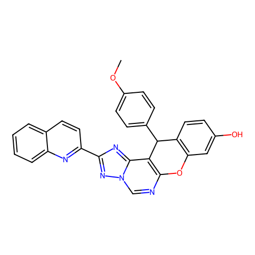 12-(4-methoxyphenyl)-2-(quinolin-2-yl)-12H-chromeno[3,2-e][1,2,4]triazolo[1,5-c]pyrimidin-9-ol structure