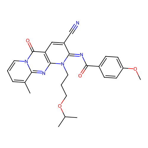 (E)-N-(3-cyano-1-(3-isopropoxypropyl)-10-methyl-5-oxo-1H-dipyrido[1,2-a:2',3'-d]pyrimidin-2(5H)-ylidene)-4-methoxybenzamide structure