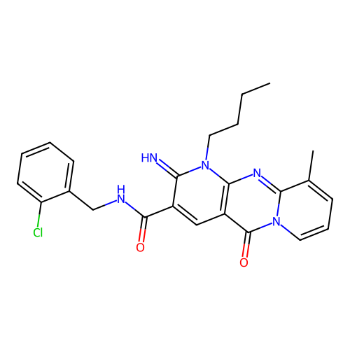 1-butyl-N-(2-chlorobenzyl)-2-imino-10-methyl-5-oxo-1,5-dihydro-2H-dipyrido[1,2-a:2',3'-d]pyrimidine-3-carboxamide structure