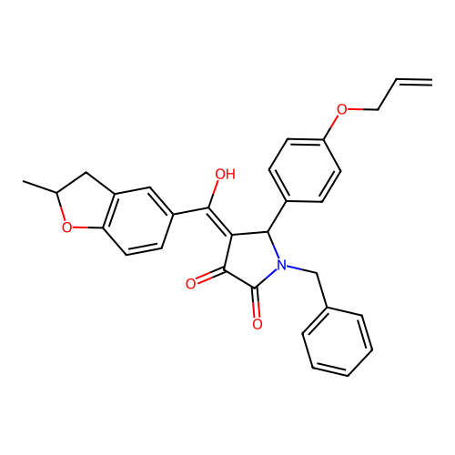 1-benzyl-3-hydroxy-4-(2-methyl-2,3-dihydro-1-benzofuran-5-carbonyl)-5-[4-(prop-2-en-1-yloxy)phenyl]-2,5-dihydro-1H-pyrrol-2-one structure