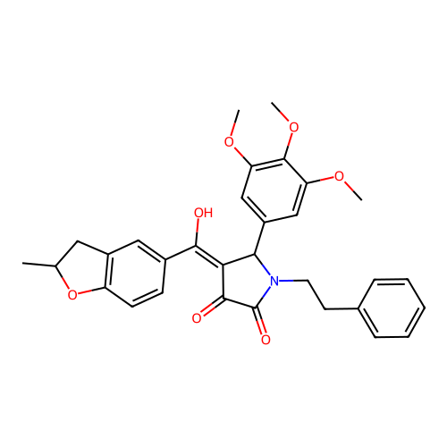 (4E)-4-[hydroxy(2-methyl-2,3-dihydro-1-benzofuran-5-yl)methylidene]-1-(2-phenylethyl)-5-(3,4,5-trimethoxyphenyl)pyrrolidine-2,3-dione structure