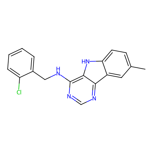 N-(2-chlorobenzyl)-8-methyl-5H-pyrimido[5,4-b]indol-4-amine structure
