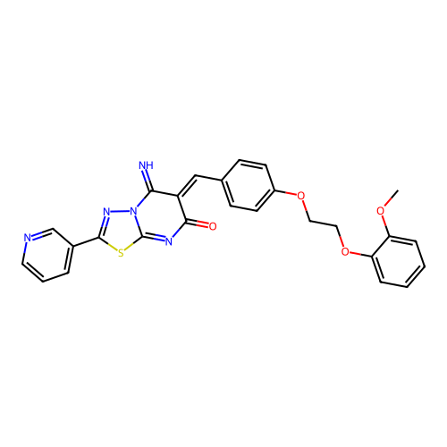 (6Z)-5-imino-6-[[4-[2-(2-methoxyphenoxy)ethoxy]phenyl]methylidene]-2-pyridin-3-yl-[1,3,4]thiadiazolo[3,2-a]pyrimidin-7-one structure