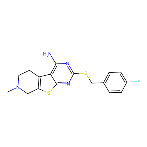 2-((4-fluorobenzyl)thio)-7-methyl-5,6,7,8-tetrahydropyrido[4',3':4,5]thieno[2,3-d]pyrimidin-4-amine structure
