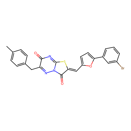 (2Z)-2-{[5-(3-bromophenyl)furan-2-yl]methylidene}-6-(4-methylbenzyl)-7H-[1,3]thiazolo[3,2-b][1,2,4]triazine-3,7(2H)-dione structure
