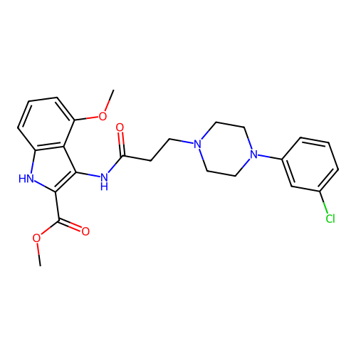 methyl 3-[3-[4-(3-chlorophenyl)piperazin-1-yl]propanoylamino]-4-methoxy-1H-indole-2-carboxylate structure