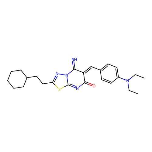 (Z)-2-(2-cyclohexylethyl)-6-(4-(diethylamino)benzylidene)-5-imino-5H-[1,3,4]thiadiazolo[3,2-a]pyrimidin-7(6H)-one structure