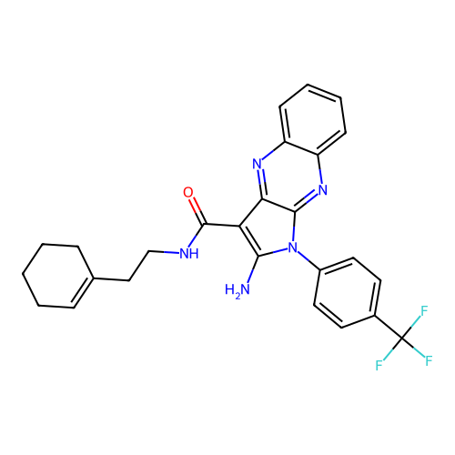 2-amino-N-(2-(cyclohex-1-en-1-yl)ethyl)-1-(4-(trifluoromethyl)phenyl)-1H-pyrrolo[2,3-b]quinoxaline-3-carboxamide structure