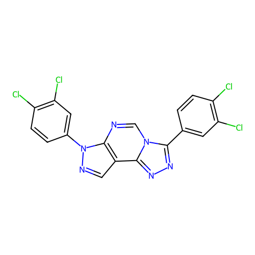 3,7-bis(3,4-dichlorophenyl)-6-hydropyrazolo[5,4-d]1,2,4-triazolo[4,3-e]pyrimid ine structure