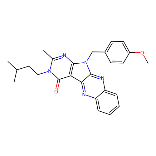 11-(4-methoxybenzyl)-2-methyl-3-(3-methylbutyl)-3,11-dihydro-4H-pyrimido[5',4':4,5]pyrrolo[2,3-b]quinoxalin-4-one structure