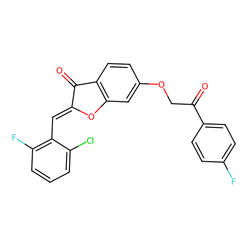(2Z)-2-(2-chloro-6-fluorobenzylidene)-6-[2-(4-fluorophenyl)-2-oxoethoxy]-1-benzofuran-3(2H)-one structure