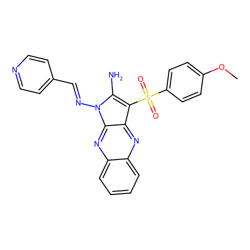 (E)-3-((4-methoxyphenyl)sulfonyl)-N1-(pyridin-4-ylmethylene)-1H-pyrrolo[2,3-b]quinoxaline-1,2-diamine structure