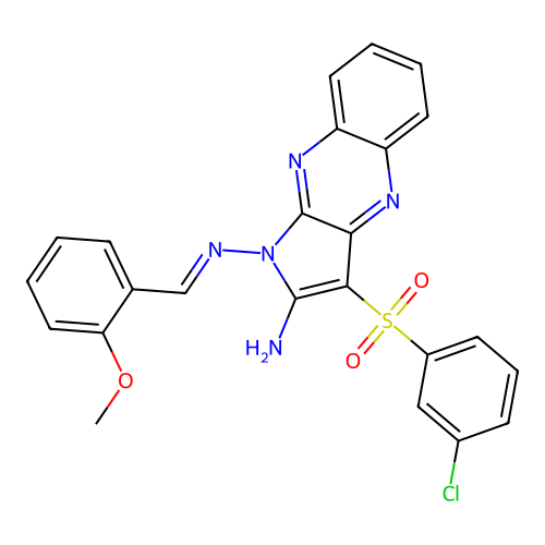 (E)-3-((3-chlorophenyl)sulfonyl)-N1-(2-methoxybenzylidene)-1H-pyrrolo[2,3-b]quinoxaline-1,2-diamine structure