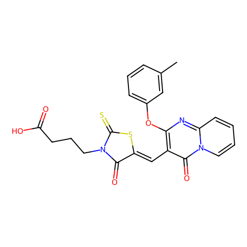 4-[(5Z)-5-{[2-(3-methylphenoxy)-4-oxo-4H-pyrido[1,2-a]pyrimidin-3-yl]methylidene}-4-oxo-2-thioxo-1,3-thiazolidin-3-yl]butanoic acid structure