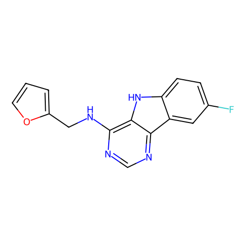 8-fluoro-N-(furan-2-ylmethyl)-5H-pyrimido[5,4-b]indol-4-amine structure