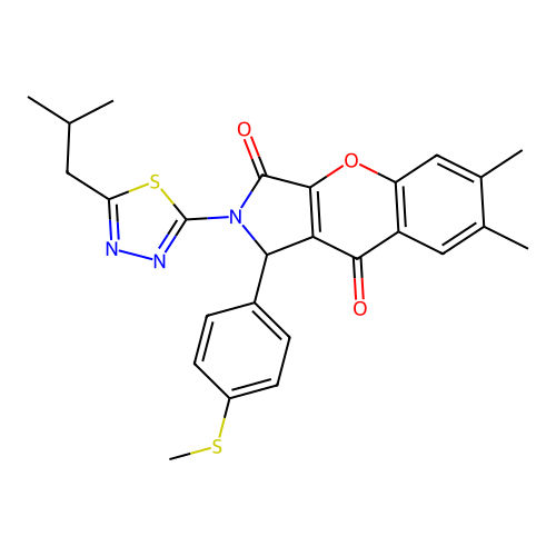 2-(5-isobutyl-1,3,4-thiadiazol-2-yl)-6,7-dimethyl-1-(4-(methylthio)phenyl)-1,2-dihydrochromeno[2,3-c]pyrrole-3,9-dione structure