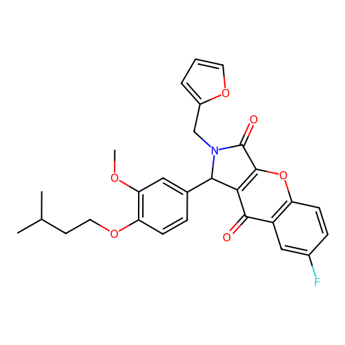 7-fluoro-2-(2-furylmethyl)-1-[4-(isopentyloxy)-3-methoxyphenyl]-1,2-dihydrochromeno[2,3-c]pyrrole-3,9-dione structure