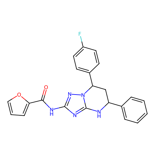 Furan-2-carboxylic acid  [7-(4-fluoro-phenyl)-5-phenyl-4,5,6,7-tetrahydro-[1,2,4]triazolo[1,5-a]pyrimidin-2-yl]-amide structure