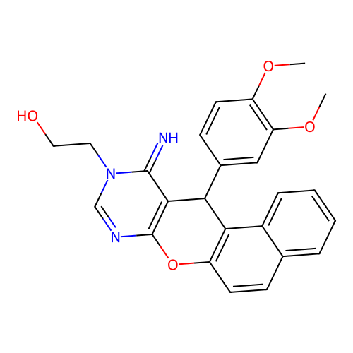 2-[12-(3,4-dimethoxyphenyl)-11-imino-11H-benzo[5,6]chromeno[2,3-d]pyrimidin-10(12H)-yl]ethanol structure