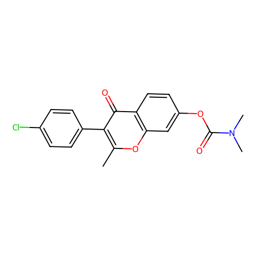 3-(4-chlorophenyl)-2-methyl-4-oxo-4H-chromen-7-yl dimethylcarbamate structure