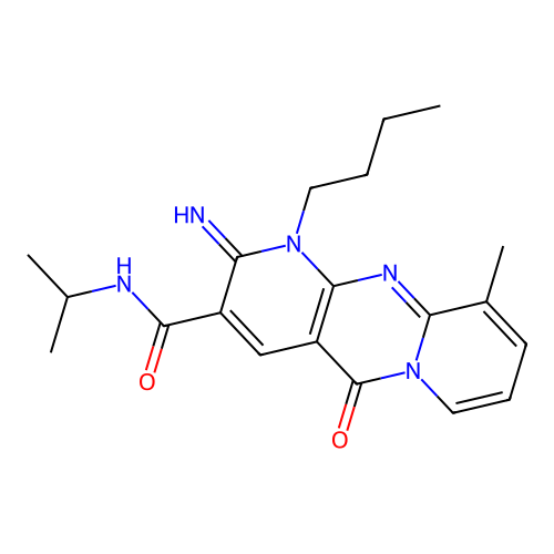 1-butyl-2-imino-10-methyl-5-oxo-N-(propan-2-yl)-1,5-dihydro-2H-dipyrido[1,2-a:2',3'-d]pyrimidine-3-carboxamide structure