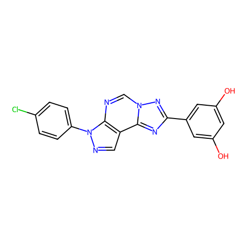 5-(7-(4-chlorophenyl)-7H-pyrazolo[4,3-e][1,2,4]triazolo[1,5-c]pyrimidin-2-yl)benzene-1,3-diol structure