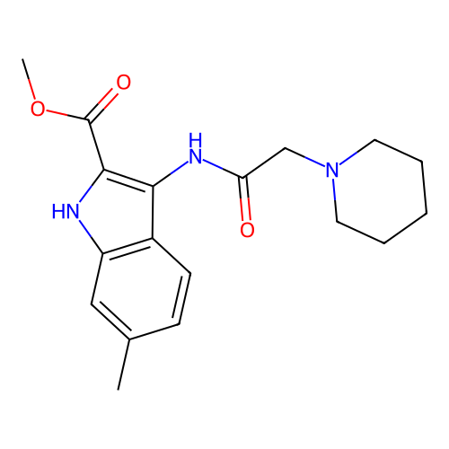 methyl 6-methyl-3-[(piperidin-1-ylacetyl)amino]-1H-indole-2-carboxylate structure