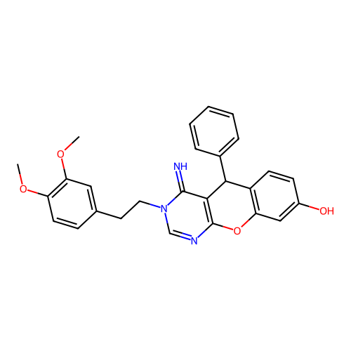 3-[2-(3,4-dimethoxyphenyl)ethyl]-4-imino-5-phenyl-3,5-dihydro-4H-chromeno[2,3-d]pyrimidin-8-ol structure
