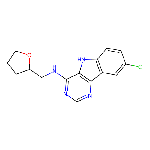 8-chloro-N-(tetrahydrofuran-2-ylmethyl)-5H-pyrimido[5,4-b]indol-4-amine structure