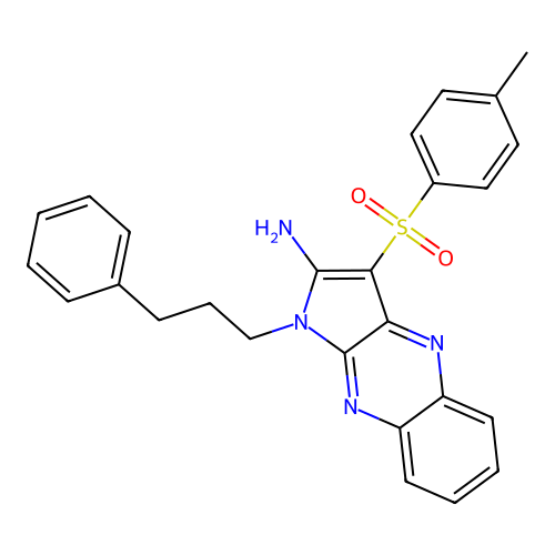 1-(3-phenylpropyl)-3-tosyl-1H-pyrrolo[2,3-b]quinoxalin-2-amine structure