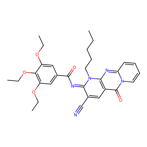 (E)-N-(3-cyano-5-oxo-1-pentyl-1H-dipyrido[1,2-a:2',3'-d]pyrimidin-2(5H)-ylidene)-3,4,5-triethoxybenzamide structure
