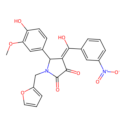 (4E)-1-(furan-2-ylmethyl)-5-(4-hydroxy-3-methoxyphenyl)-4-[hydroxy(3-nitrophenyl)methylidene]pyrrolidine-2,3-dione structure