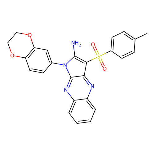 1-(2,3-dihydro-1,4-benzodioxin-6-yl)-3-[(4-methylphenyl)sulfonyl]-1H-pyrrolo[2,3-b]quinoxalin-2-amine structure