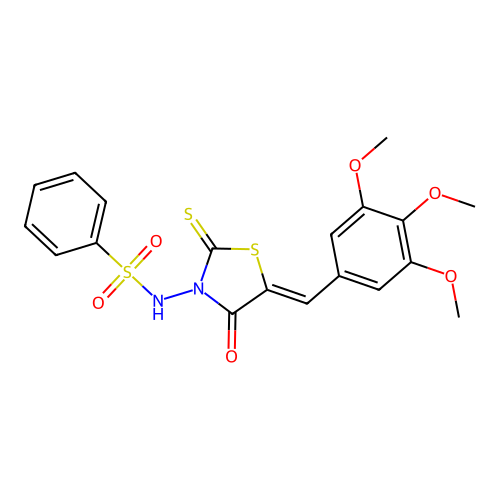 N-[(5Z)-4-oxo-2-thioxo-5-(3,4,5-trimethoxybenzylidene)-1,3-thiazolidin-3-yl]benzenesulfonamide structure