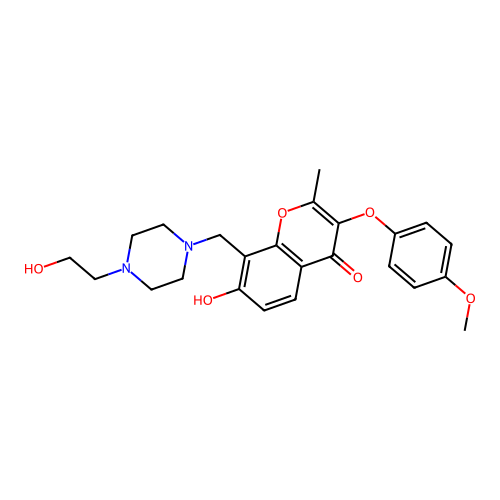 7-hydroxy-8-((4-(2-hydroxyethyl)piperazin-1-yl)methyl)-3-(4-methoxyphenoxy)-2-methyl-4H-chromen-4-one structure